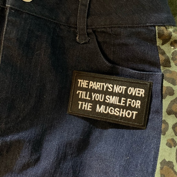 Leopard Side Panel w Patch Jean Skirt - Picture 6 of 9